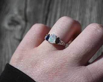 Verlobungsring Schwarzer Opal und äthiopischer Opal Sterlingsilber Größe 3 4 5 6 7 8 9 10 11 12 American Made