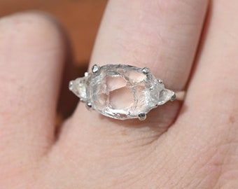 raw crystal ring, engagement ring, unique crystal ring, rough crystal ring, uncut crystal ring promise ring rough cut crystal ring for woman
