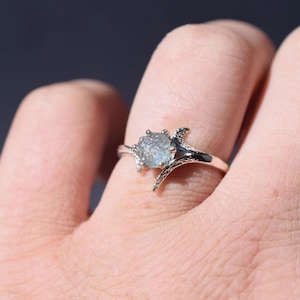 Sapphire Ring Vintage Engagement Montana Sapphire Raw Rough Blue Natural Sapphire Art Deco Sterling Silver Size 7 Rings for Women gift