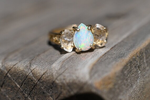 Iridescent Opal Centerpiece Ring Multifaceted Side Stones Unique Boho Statement Jewelry Anniversary Gift for Womangift Etsy Canada
