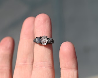 Rohdiamant und Saphir Verlobungsring Rohdiamant Ehering Einzigartiger Edelstein Sterlingsilber Versprechen Ring Größe 4 - Verlobungsring