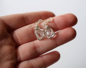 Large Dangle Raw Diamond Earrings, Rough Uncut Diamond Earrings Wire Wrapped Earrings Wire Wrapped Gemstone  Large Diamond Earringsgift