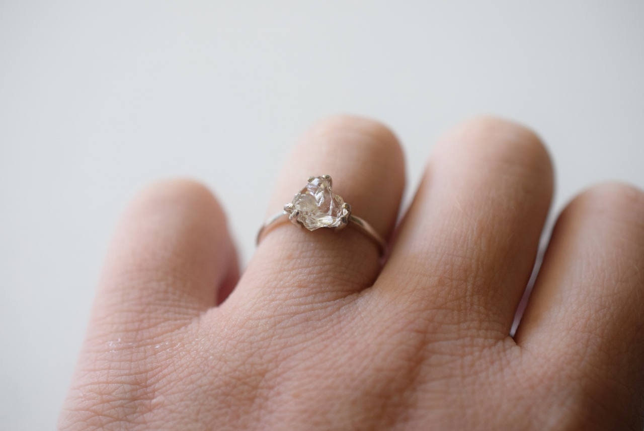 Boho Ring Raw Diamond Engagement Ring Rough Diamond Wedding Etsy
