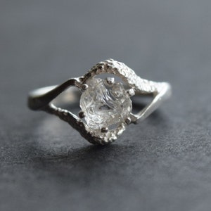 Art Deco Engagement Ring, Sterling Silver Engagement Ring, Rough Diamond Ring, Anniversary Ring, Inspirational Ring rustic raw quartz uncut