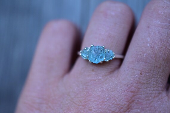 Aquamarine Engagement Ring Rough Blue Gemstone Natural Uncut