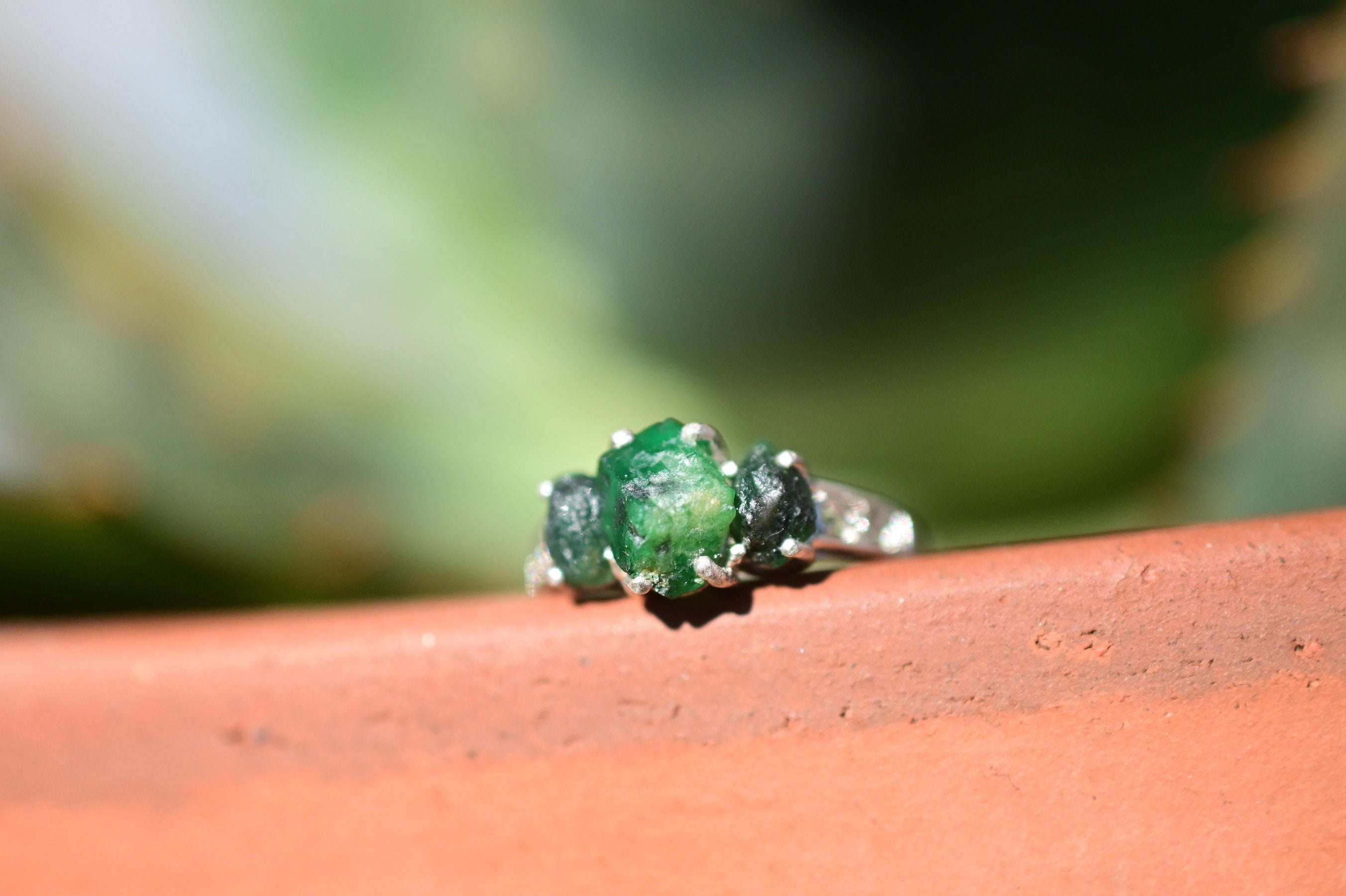 Raw cut emerald ring sale