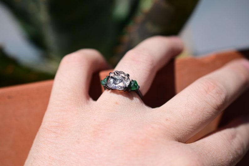 Natural emerald ring rough cut jewelry size 4 5 6 7 8 9 10 11 12 anniversary gift for womangift image 5