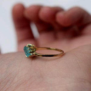 Raw aquamarine ring, crystal ring, three stone ring, natural gemstone jewelry, solid 10k yellow white gold size 3 4 5 6 7 8 9 10 11 12 13 image 6