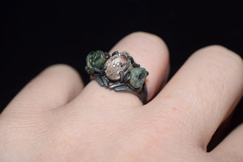 Rough Emerald Ring, Raw Emerald Engagement Ring, Ring Size 5 6 7 8 9 10 11 12, Emerald Wedding Ring, Rough Gemstone Rustic Ring image 3