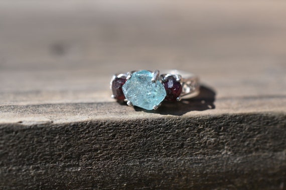 Natural Garnet & Aquamarine Ring,Engagement Ring,Anniversary Gift For Women  | eBay