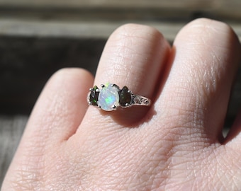 Verlobungsring Schwarzer Opal und äthiopischer Opal Sterlingsilber Größe 3 4 5 6 7 8 9 10 11 12 American Made