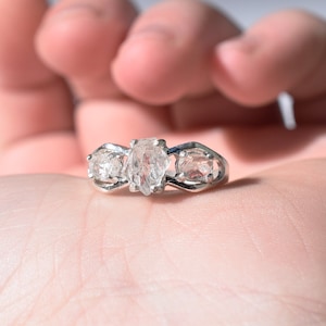 Raw Stone Engagement Ring Unique Rustic Raw Diamond Ring with Side Stones Sterling Silver Wedding Ring Statement Ring Size 7 Avello gift