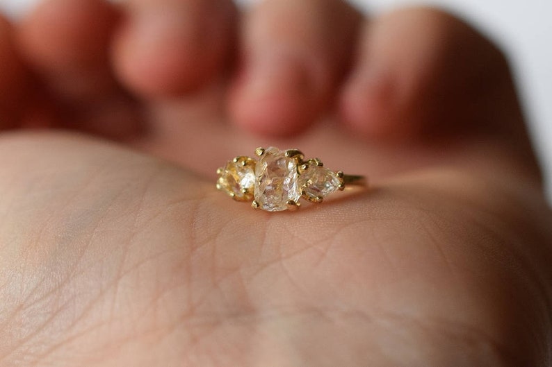 Engagement ring, raw diamond ring, raw stone ring, alternative engagement ring, unique rough diamond size 3 4 5 6 7 8 9 10 11 12 13 gift 10k yellow gold