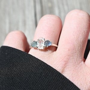 Raw  Sapphire Engagement Ring Rough lake county diamond Wedding Band Unique Graduation Gemstone Sterling Silver Promise Ring Size 5 6 7 8 9