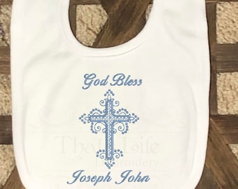 Personalized Baby Boy Blessing Bib: Custom Embroidered Christening Gift