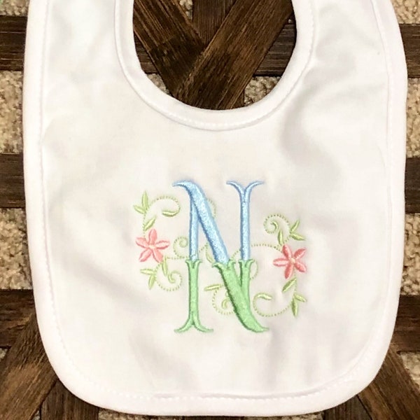 Baby Bib Personalized gift for infant, Monogrammed bib, Girls Embroidered Initial Bib, Newborn Gift