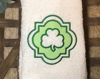 Shamrock Embossed Hand Towel, St Patrick's Day Embroidered Cotton Terry Towel, St Patty's Day Celebration