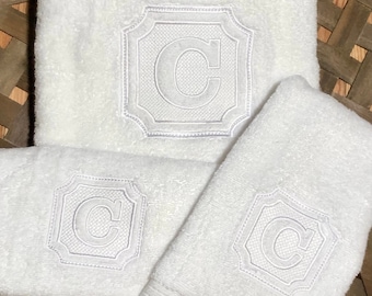 Monogrammed Bath Towels, Embossed Plush Towel, 3 Piece Towel Set Embroidered with Initial Monogram