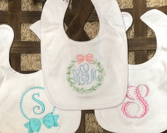 Monogrammed Baby Bib Personalized gift for infant, Custom Monogram bib, embroidered initial bib, newborn gift