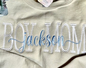 BOY MOM Sweatshirt, Gift for New Mama, Personalized Baby Name Crewneck