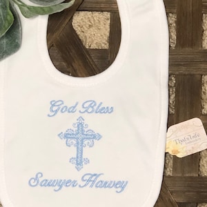 Baby Boy Blessing Bib with Personalized Name, Custom Embroidery Christening Bib for Baby&#39;s Blessed Day, Blessing Ceremony
