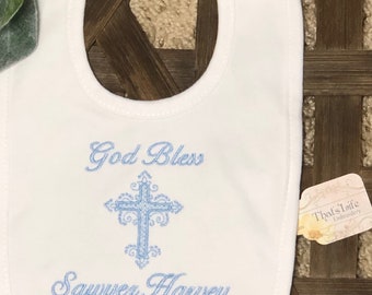 Baby Boy Blessing Bib with Personalized Name, Custom Embroidery Christening Bib for Baby's Blessed Day