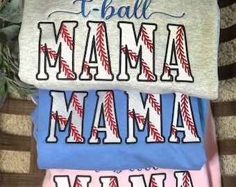 T-Ball Mama Sweatshirt, Gift for Mom Embroidery T-Shirt, Personalized Sports Mama Crewneck and Hoodie