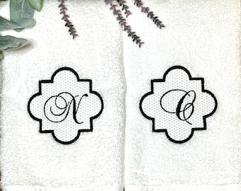 Embroidery Monogram Hand Towels, Custom Initial Plush Towel, Personalized Gift Set, Embroidered Terry Bathroom and Spa Towel