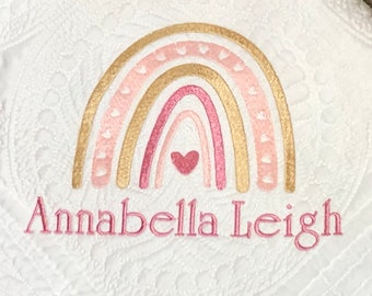 Boho Heart Rainbow Quilt embroidered with name
