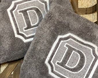 Embossed Monogram Bath Towels, Custom Embossed Plush Towel, Personalized Gift Set Embroidered Terry Bath/Spa Towel