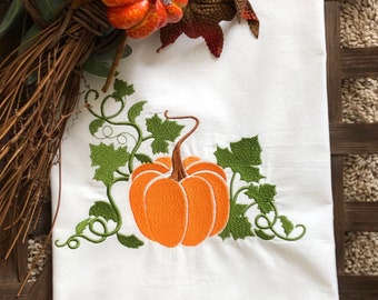 Magical Embroidered Pumpkin Tea Towel, Autumn Kitchen / Bath Towel, Thanksgiving | Decor, Custom Flour Sack