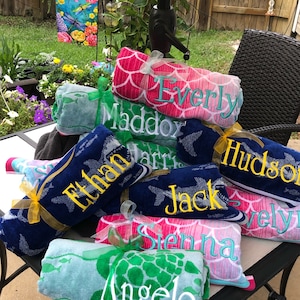 Personalized Kids Beach Towel: Embroidered Name, Cotton Pool Towel (30x60)