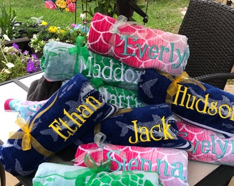 Personalized Kids Beach Towel: Embroidered Name, Cotton Pool Towel (30x60)
