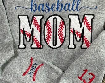 Baseball Mama Sweatshirt, Gift for Mom Embroidery T-Shirt, Personalized Sports Mama Crewneck