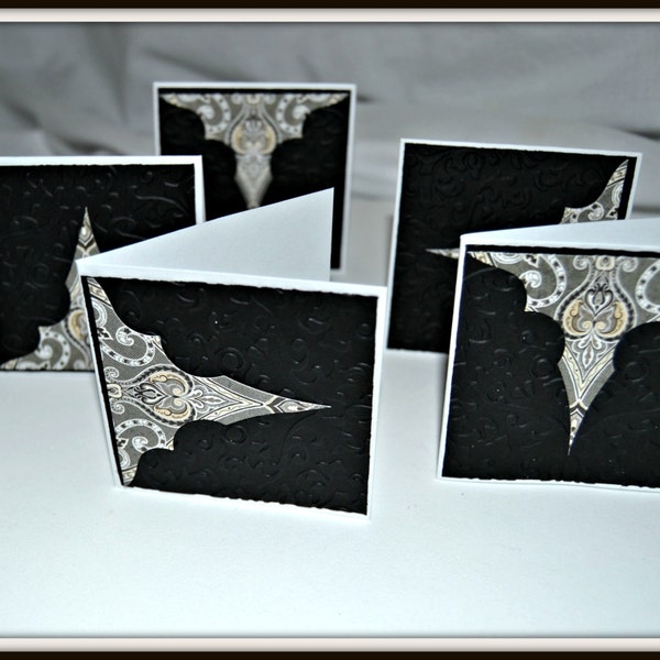 Sultry Mini Gift Cards 3x3 / Black Embossed Damask Pattern