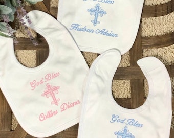 Baptism Bib with Personalized Name, Embroidery Christening Bib, Baby's Blessed Day