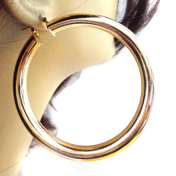 3 inch Hoop Earrings Extra Thick Round Gold Plated Hoop Earrings Tube Hoop Earrings Solid Hoops