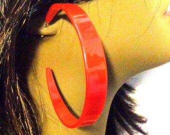 VINTAGE HOOP earrings red hoop earrings 3 inch pierced classic hoop style Retro Earrings RED Hoops
