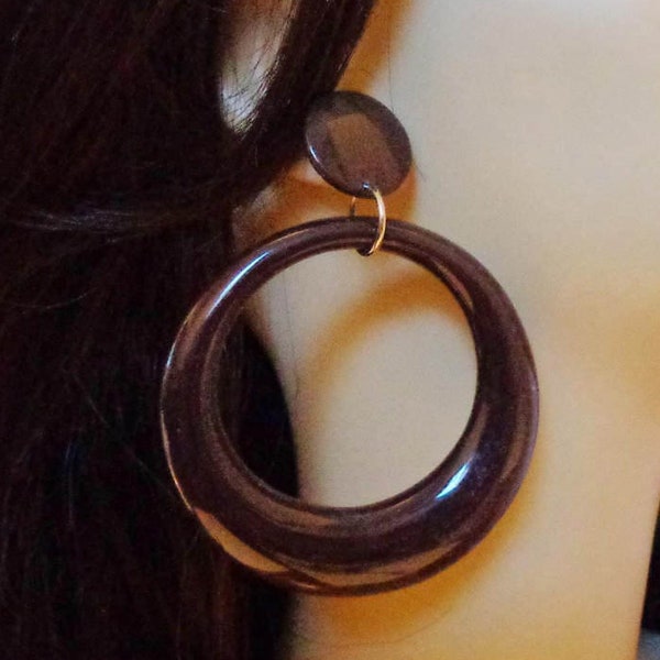 VINTAGE Earrings Brown Hoop Earrings Circle Hoop Earrings 2.5 inch Hoops