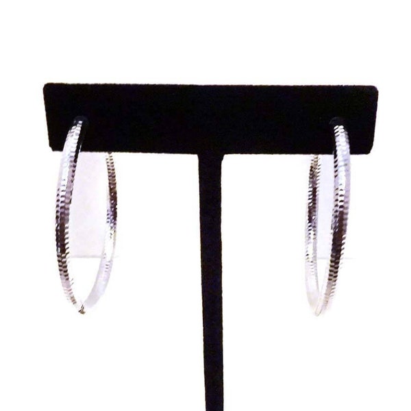 Clip-on Earrings Clip Hoop Earrings Rhodium Gold or Silver Plated Hypo-Allergenic 2 inch Hoops Ridged