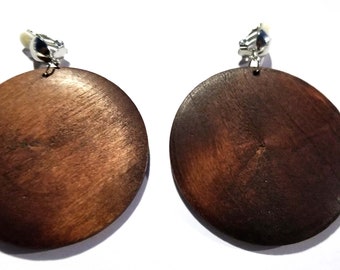 Plastic brown vintage costume jewelry 70s Moon half circle non pierced earrings Boho clip on earrings