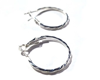 Classic Thin Hoop Earrings Ripple Hoop Silver Tone Hoop Earrings Assorted Sizes 1 to 2 inch