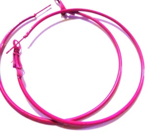 1.75 inch Hoop Earrings Hot Pink Hoop Earrings Classic Thin Hoop Earrings