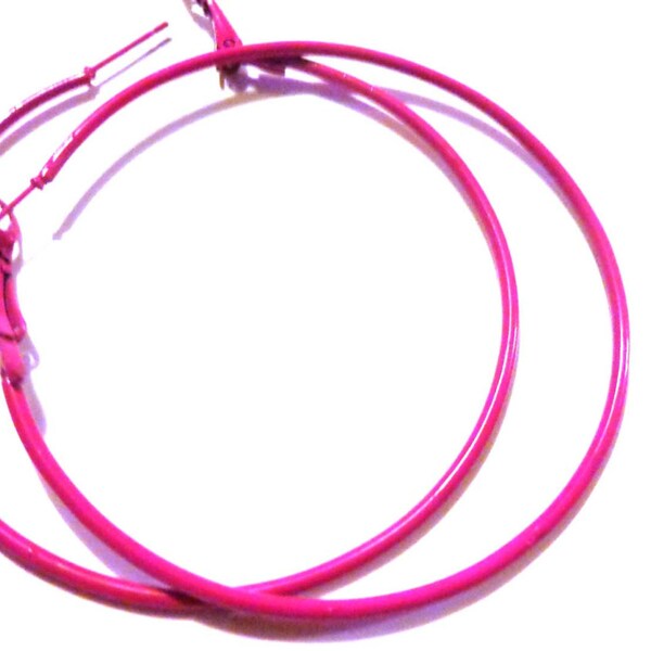 2 inch Hoop Earrings Hot Pink Hoop Earrings Classic Thin Hoop Earrings