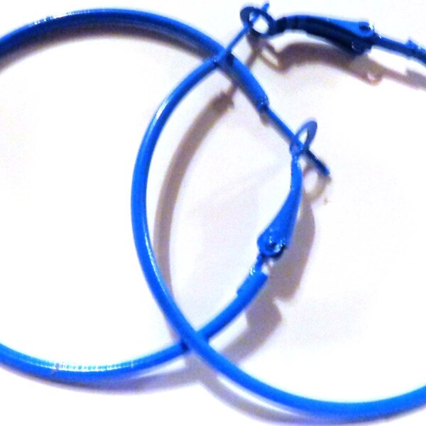 Navy Blue Thin Hoop Earrings - 1.5 Inch Lightweight Simple Hoops