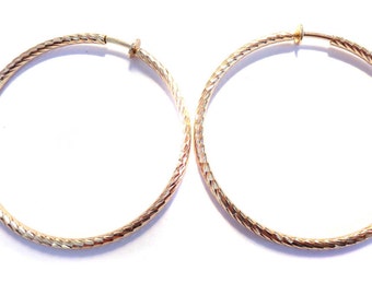 Clip-on Earrings Hoop Earrings Gold Tone Hoop Hypo-Allergenic Hoop Earrings Textured  2 inch Hoop