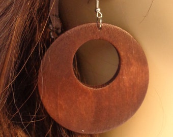 BOHEMIAN WOOD HOOP Earrings Dark Brown Wood Earrings Lightweight 3.25 inch long and 2.5 inch Wide