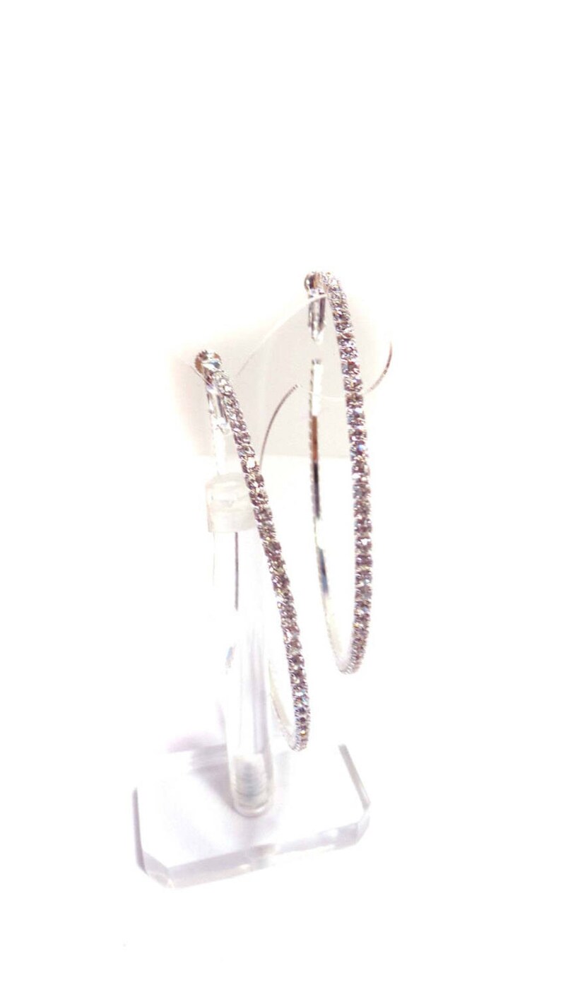 CLIPON Earrings Thin Crystal Hoop Earrings Silver Tone LARGE Etsy