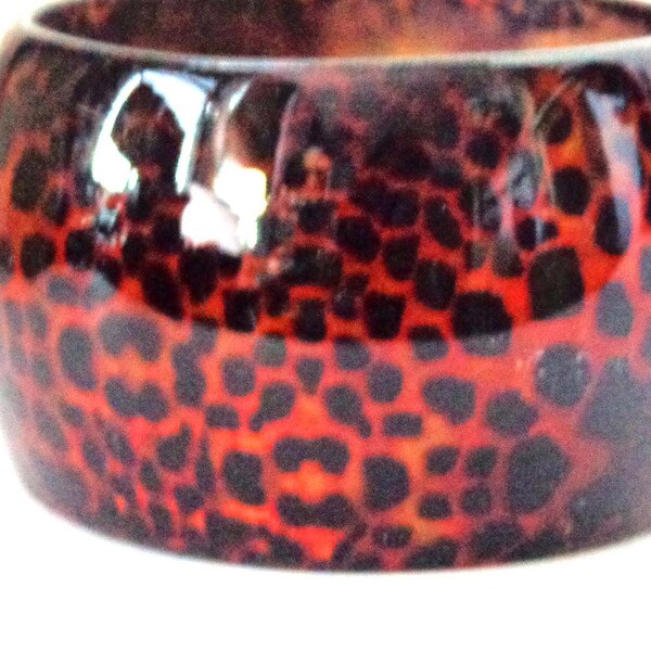 Thick Bracelet Bangle Leopard Spot Print Lucite Bangle 2 inch Thick Bangle 2.5 inch Opening