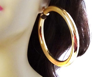 Brass Plated Hoop Earrings Gold or Silver Tone Hoop Earrings 2.5 inch Hoops Pipe Hoops EXTRA THICK Large